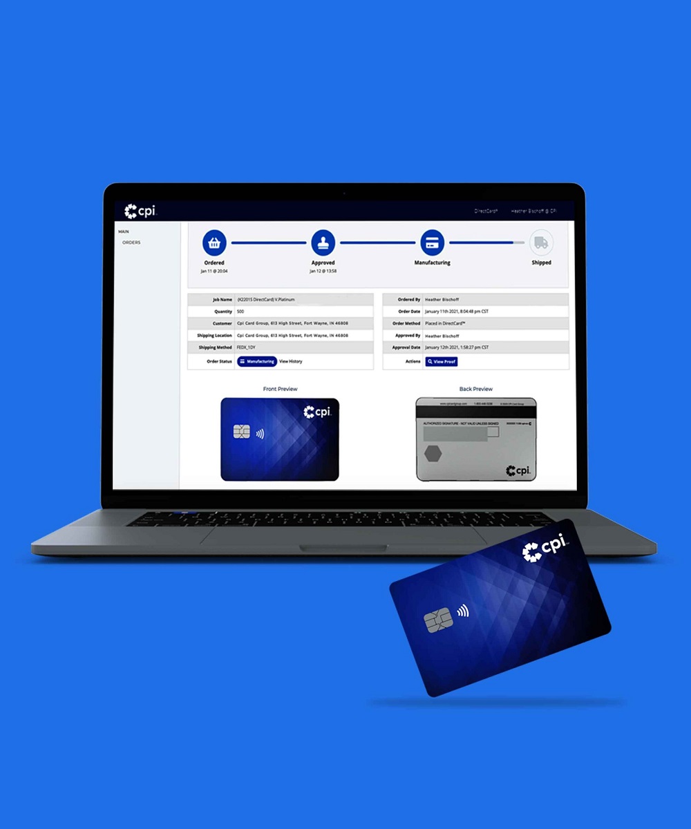 CPI DirectCard displayed on laptop monitor with payment card in front